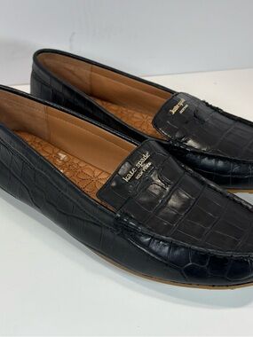 Kate Spade New York Women Loafers Black Croc Embossed Patent Leather Flat 10 B